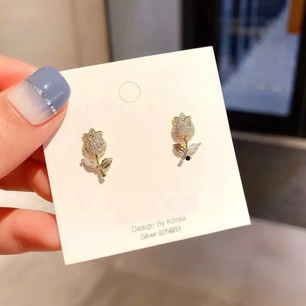 CZ Gold Tulip Earrings